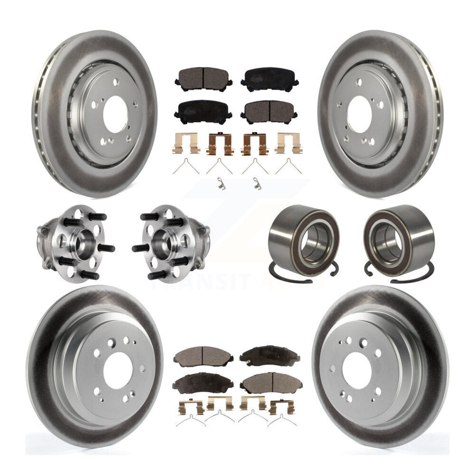 Front Rear Hub Bearing Coated Brake Rotor & Pads Kit (10Pc) For 2016-2022 Honda Pilot AWD KBB-130463