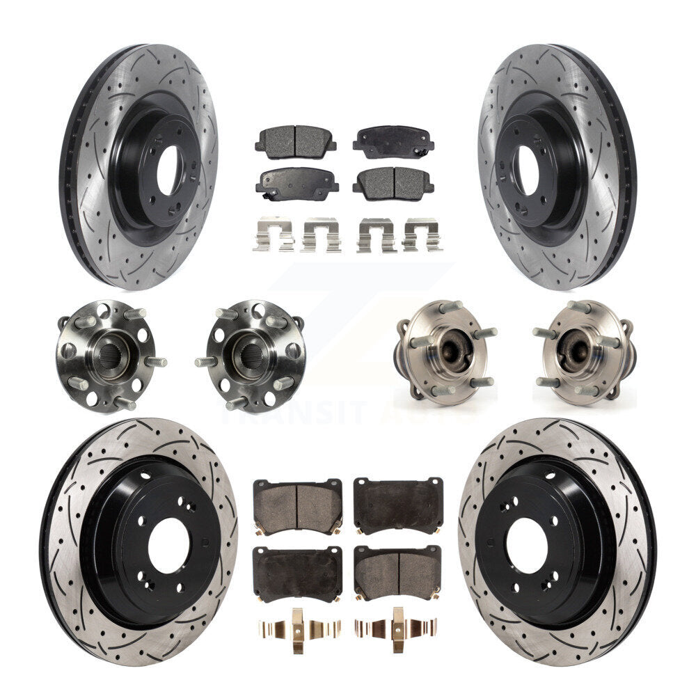 Front Rear Hub Bearing Coated Disc Brake Rotor And Pads Kit (10Pc) For 2011 Hyundai Equus KBB-130493