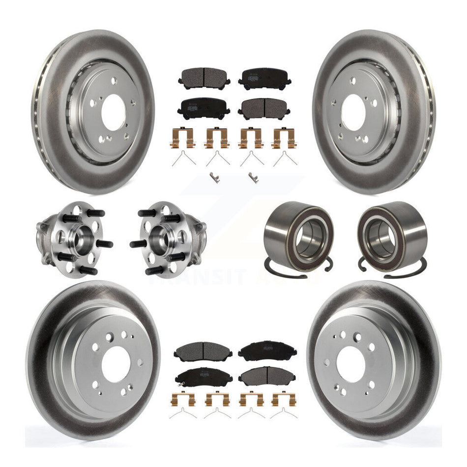 Front Rear Hub Bearing Coated Brake Rotor & Pads Kit (10Pc) For 2016-2022 Honda Pilot AWD KBB-130520