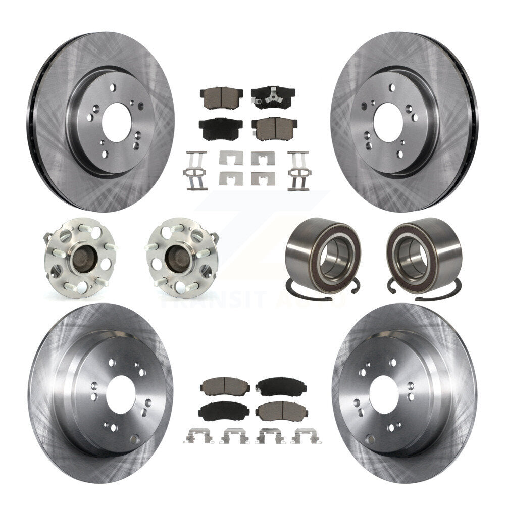 Front Rear Hub Bearing Disc Brake Rotors And Pads Kit (10Pc) For 2007-2011 Honda CR-V FWD KBB-130553