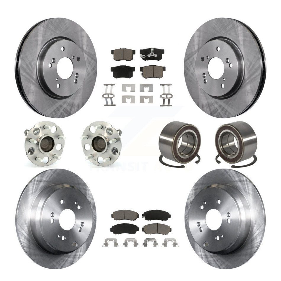 Front Rear Hub Bearing Disc Brake Rotors And Pads Kit (10Pc) For 2007-2011 Honda CR-V FWD KBB-130553