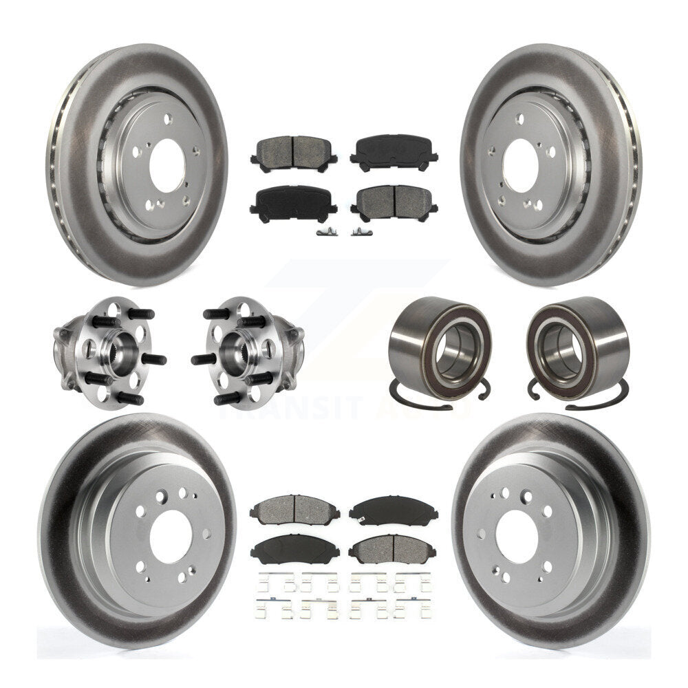 Front Rear Hub Bearing Coated Brake Rotor & Pads Kit (10Pc) For 2016-2022 Honda Pilot AWD KBB-130557