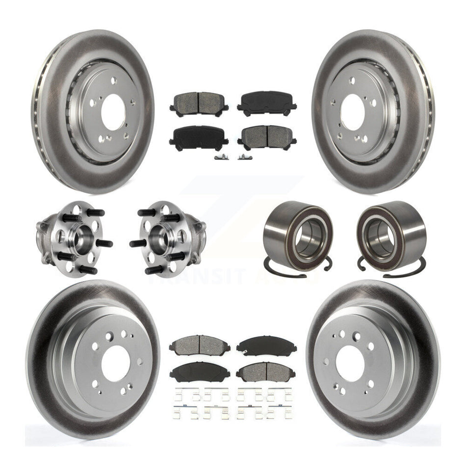 Front Rear Hub Bearing Coated Brake Rotor & Pads Kit (10Pc) For 2016-2022 Honda Pilot AWD KBB-130557