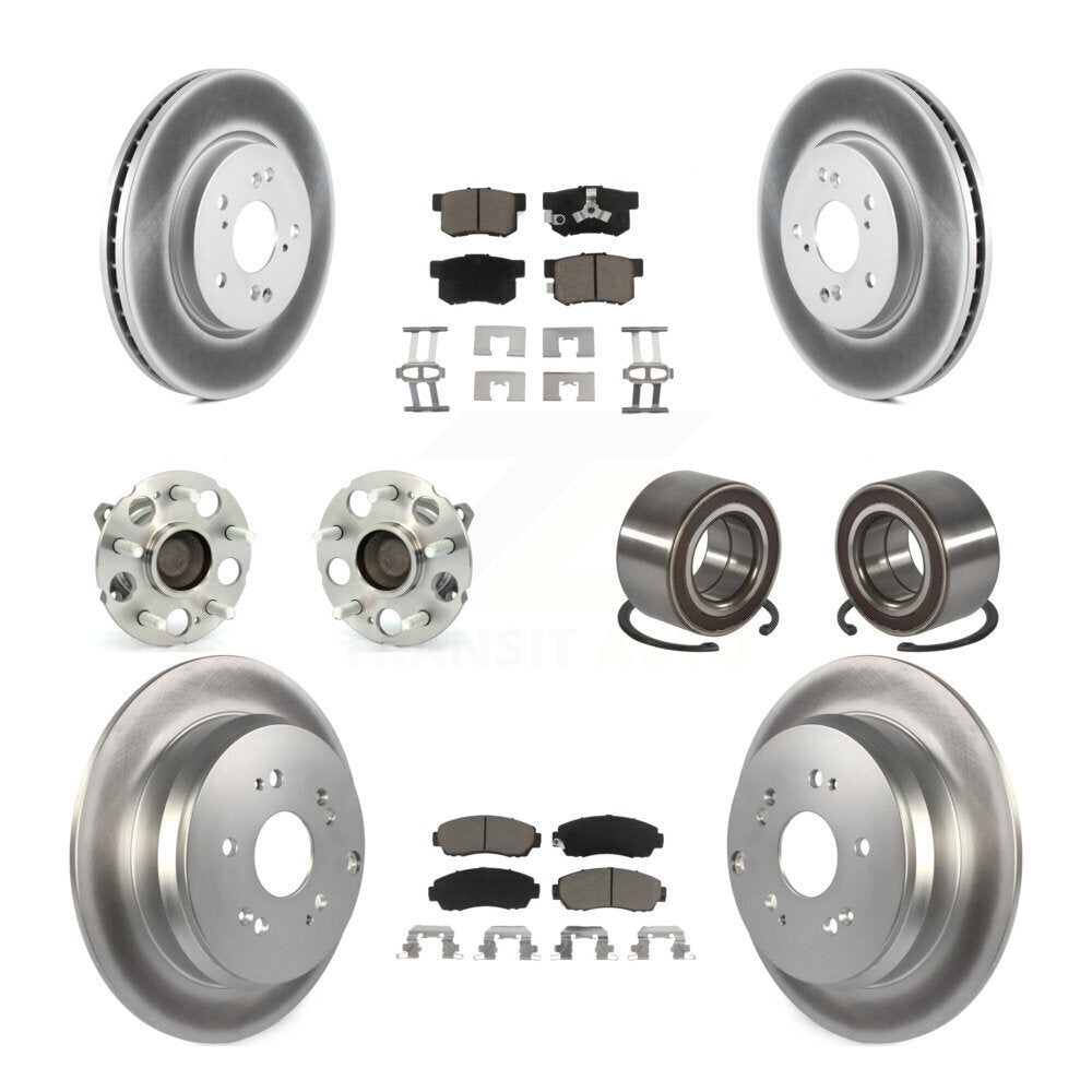 Front Rear Hub Bearing Coated Brake Rotor And Pad Kit (10Pc) For 2007-2011 Honda CR-V FWD KBB-130625