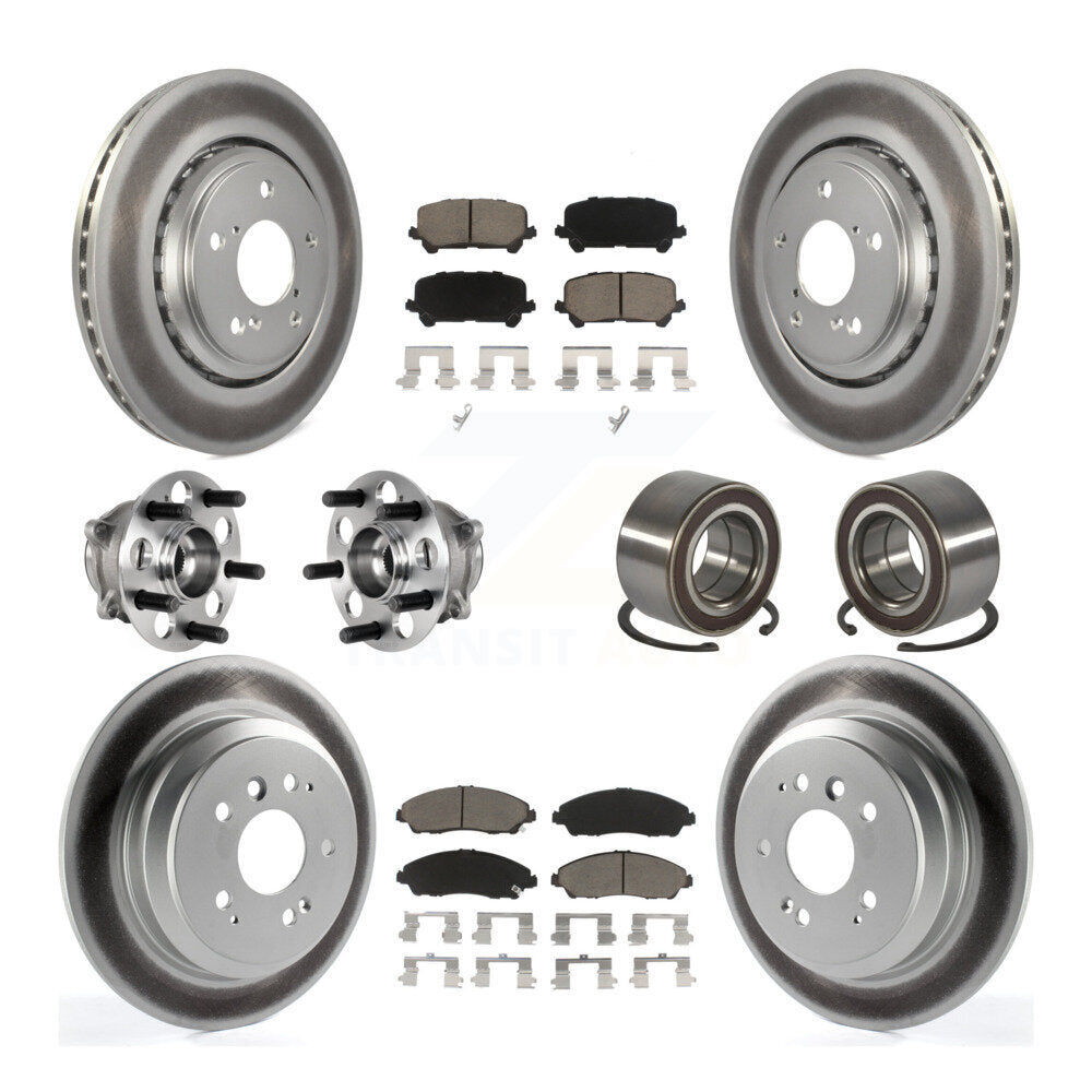Front Rear Hub Bearing Coated Brake Rotor & Pads Kit (10Pc) For 2016-2022 Honda Pilot AWD KBB-130626