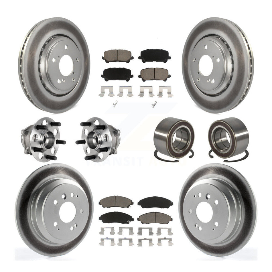 Front Rear Hub Bearing Coated Brake Rotor & Pads Kit (10Pc) For 2016-2022 Honda Pilot AWD KBB-130626