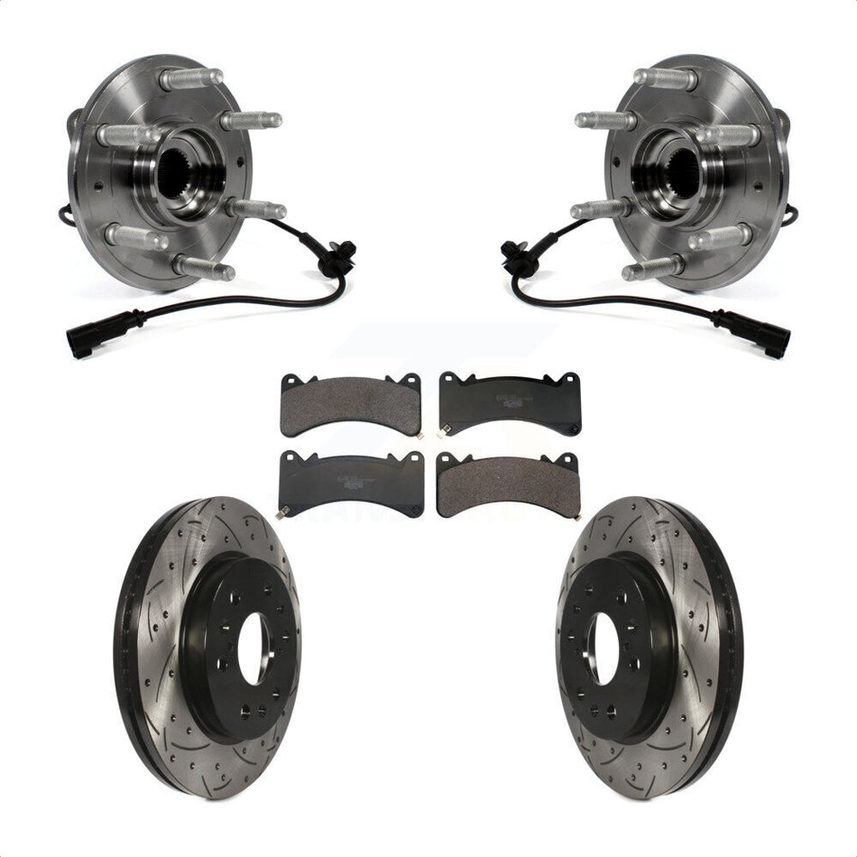 Front Hub Bearing Drill Slot Brake Rotor Pads Kit For GMC Sierra 1500 Chevrolet Silverado KBB-130666