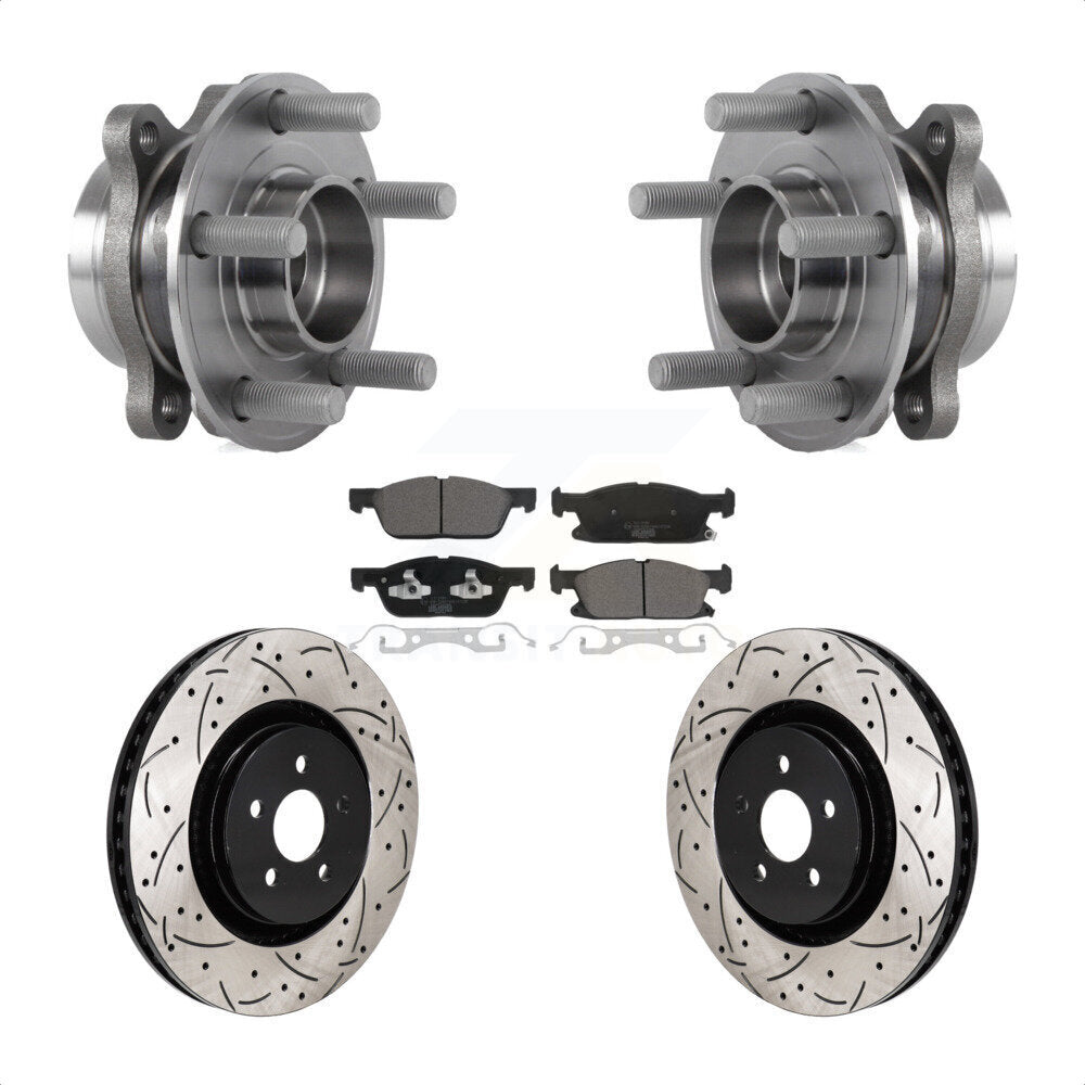 Front Hub Bearing Drill Slot Brake Rotor Pads Kit For Ford Edge With Red Painted Calipers KBB-130672