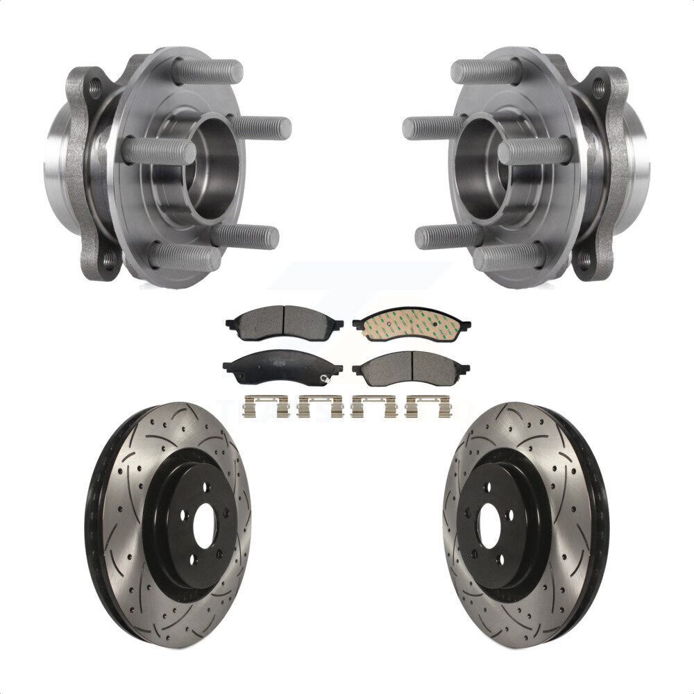 Front Hub Bearing Assembly Coated Drilled Slot Brake Rotor & Pad Kit For Lincoln Nautilus KBB-130673