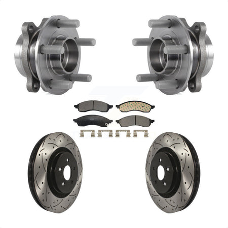 Front Hub Bearing Assembly Coated Drilled Slot Brake Rotor & Pad Kit For Lincoln Nautilus KBB-130673