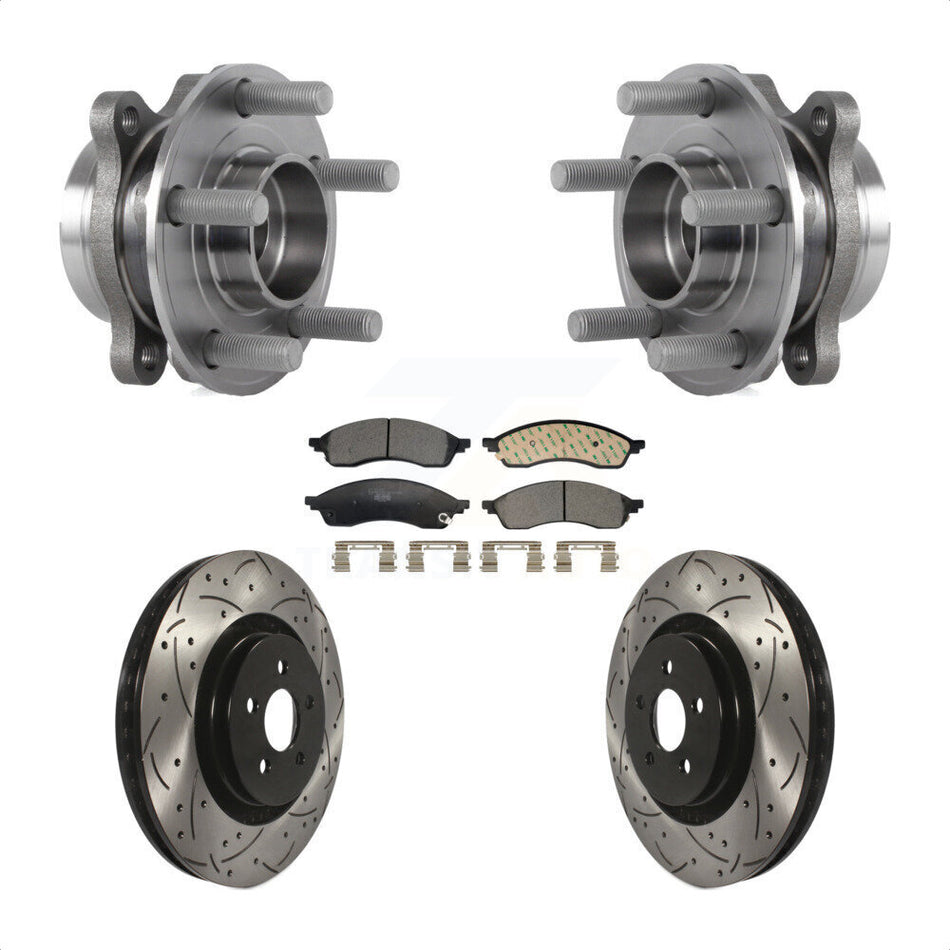 Front Hub Bearing Assembly Coated Drilled Slot Brake Rotor & Pad Kit For Lincoln Nautilus KBB-130673