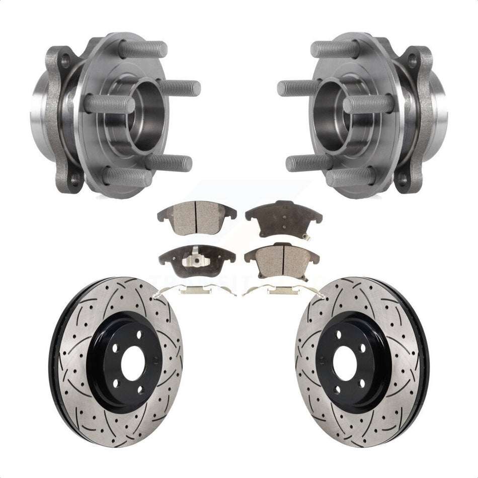Front Hub Bearing Assembly Drill Slot Brake Rotor Pads Kit For 2017-2020 Lincoln MKZ 2.0L KBB-130674