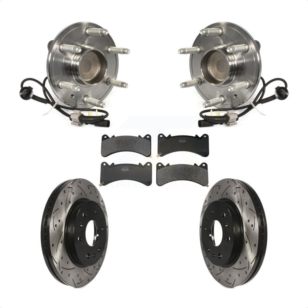 Front Hub Bearing Drill Slot Brake Rotor Pads Kit For GMC Sierra 1500 Chevrolet Silverado KBB-130692