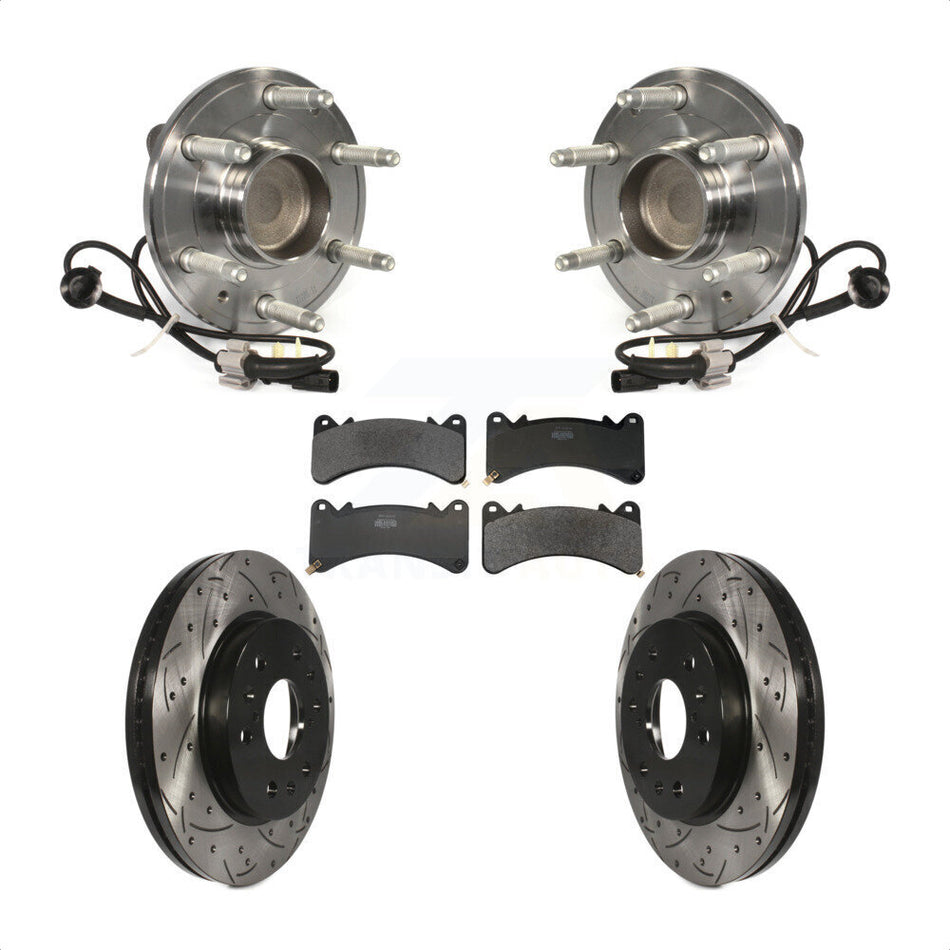 Front Hub Bearing Drill Slot Brake Rotor Pads Kit For GMC Sierra 1500 Chevrolet Silverado KBB-130692