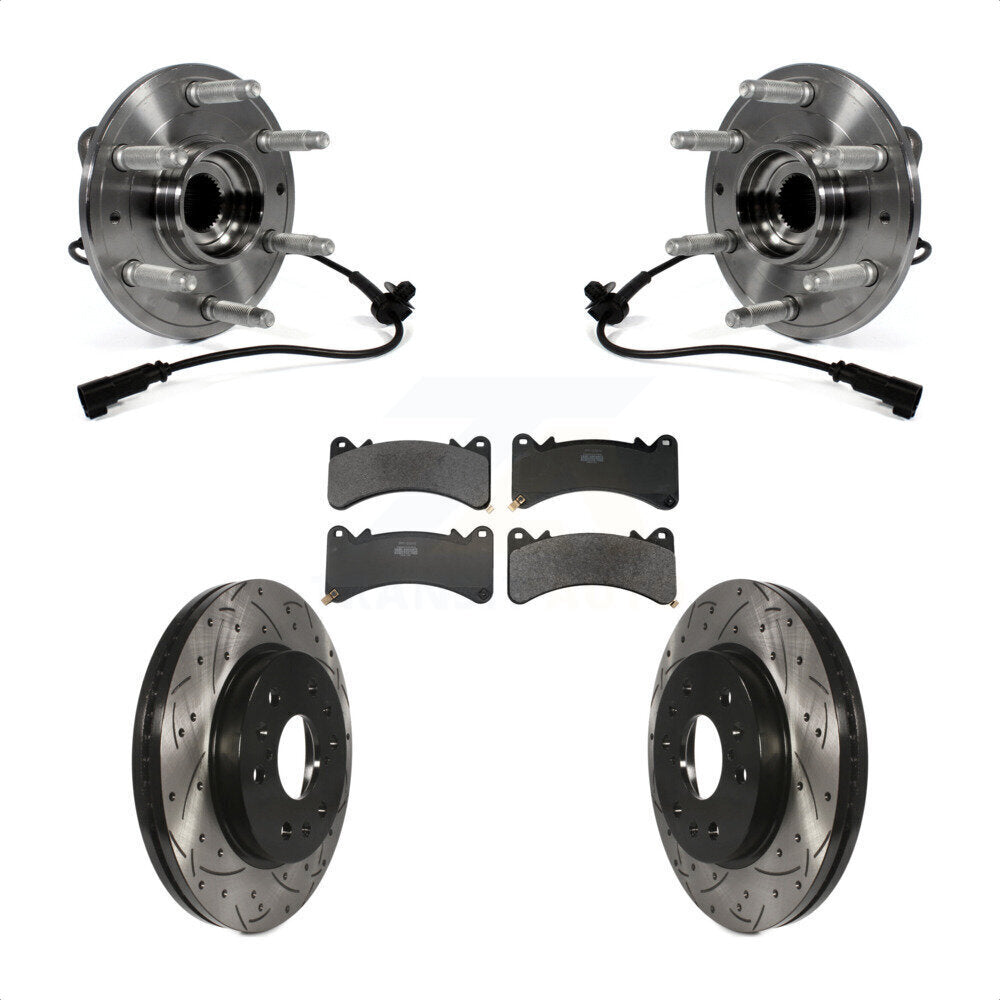 Front Hub Bearing Drill Slot Brake Rotor Pads Kit For GMC Sierra 1500 Chevrolet Silverado KBB-130693