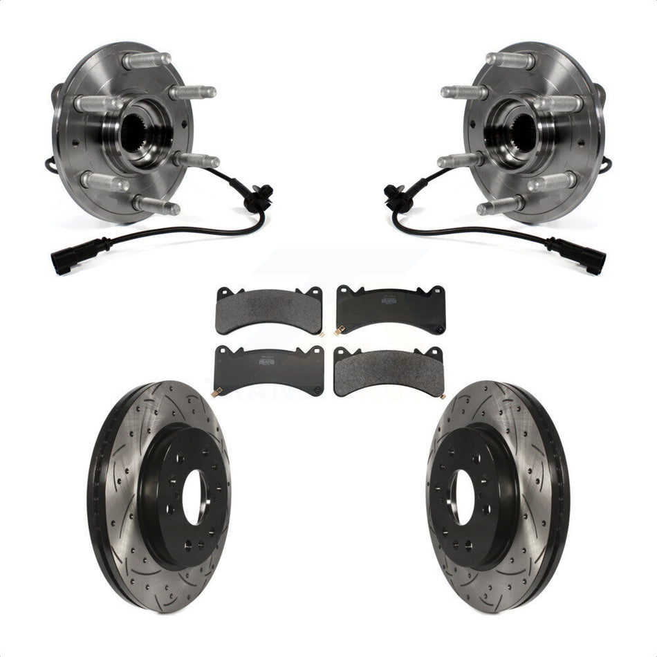 Front Hub Bearing Drill Slot Brake Rotor Pads Kit For GMC Sierra 1500 Chevrolet Silverado KBB-130693