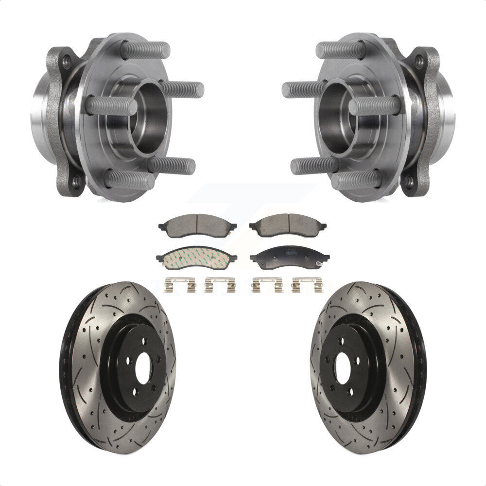Front Hub Bearing Assembly Coated Drilled Slot Brake Rotor & Pad Kit For Lincoln Nautilus KBB-130695