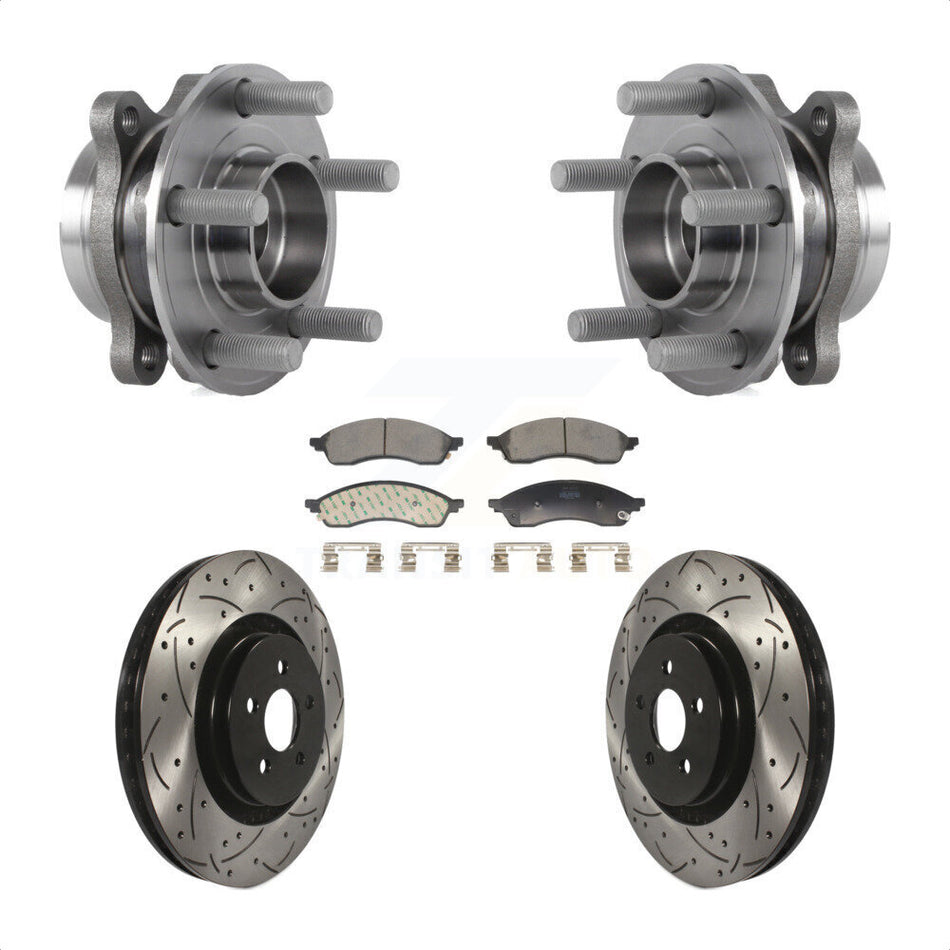 Front Hub Bearing Assembly Coated Drilled Slot Brake Rotor & Pad Kit For Lincoln Nautilus KBB-130695