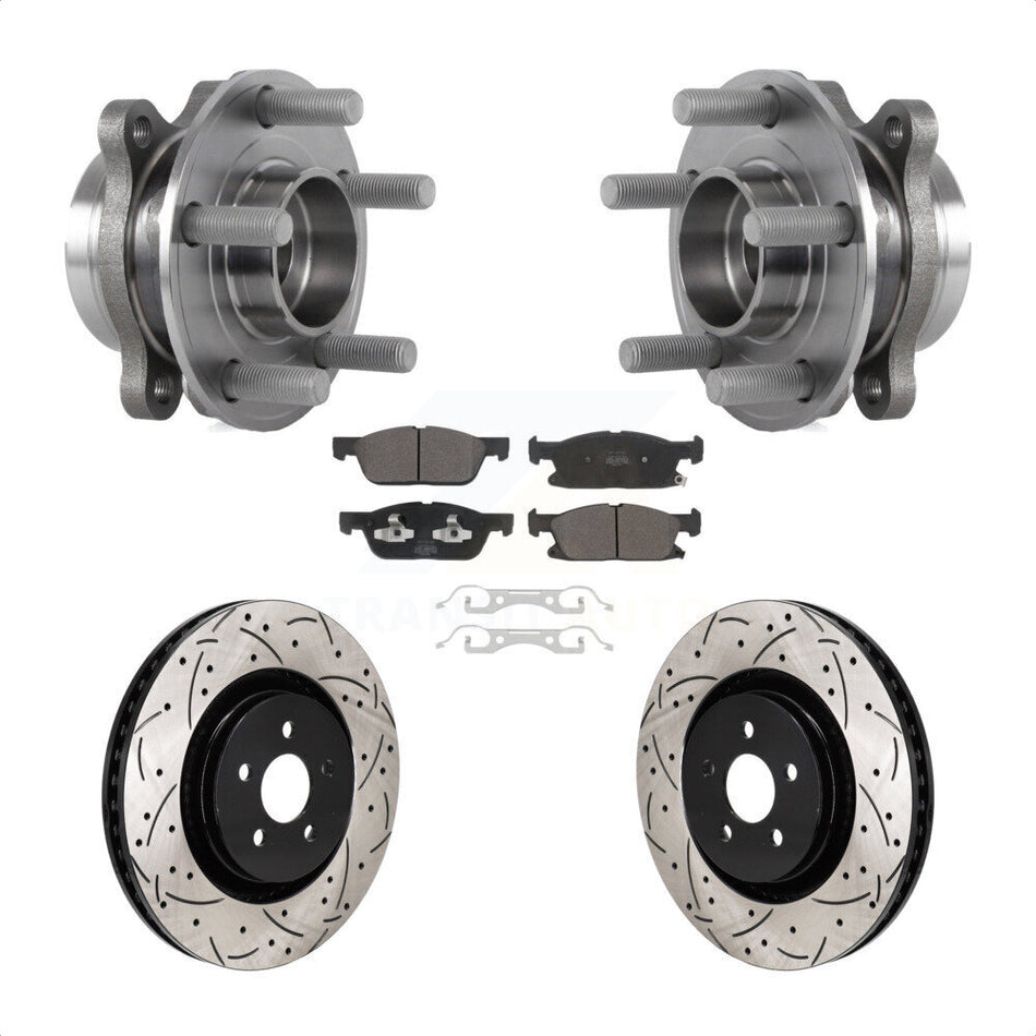 Front Hub Bearing Drill Slot Brake Rotor Pads Kit For Ford Edge With Red Painted Calipers KBB-130699