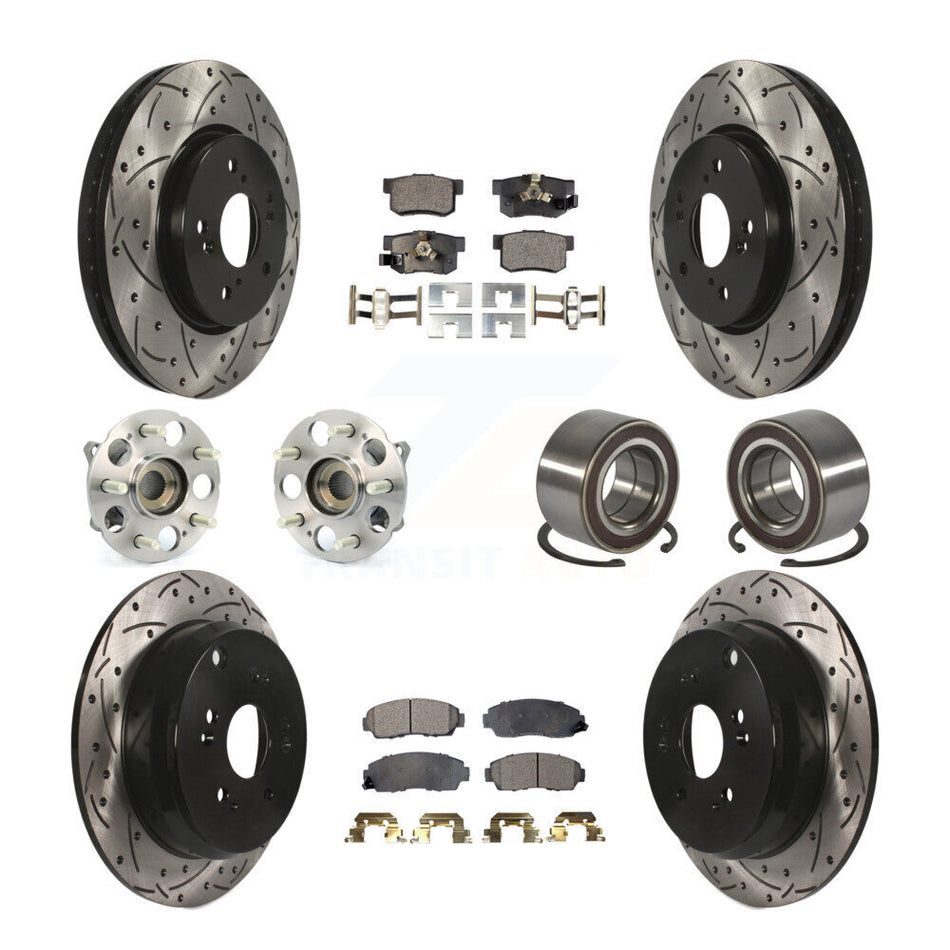 Front Rear Hub Bearing Coated Disc Brake Rotor & Pads Kit (10Pc) For Honda CR-V Acura RDX KBB-130735