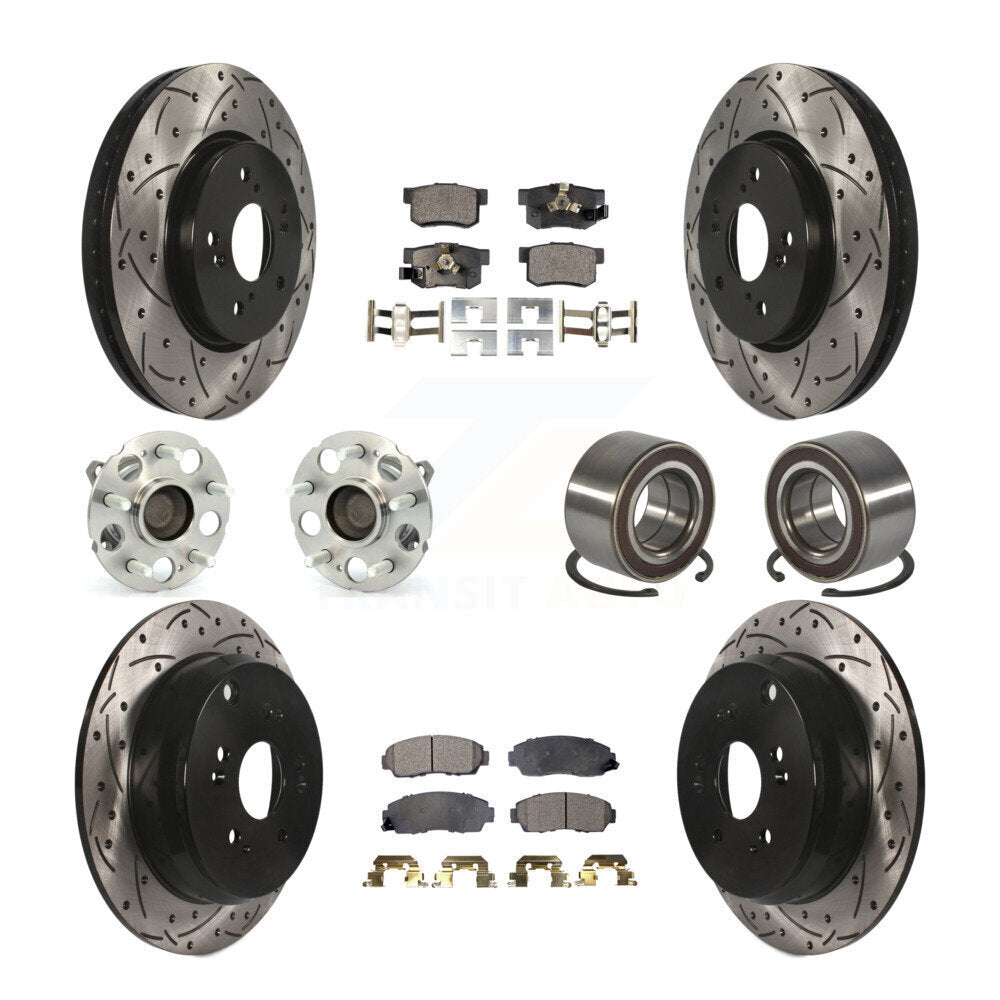 Front Rear Hub Bearing Coated Brake Rotor And Pad Kit (10Pc) For 2007-2011 Honda CR-V FWD KBB-130739