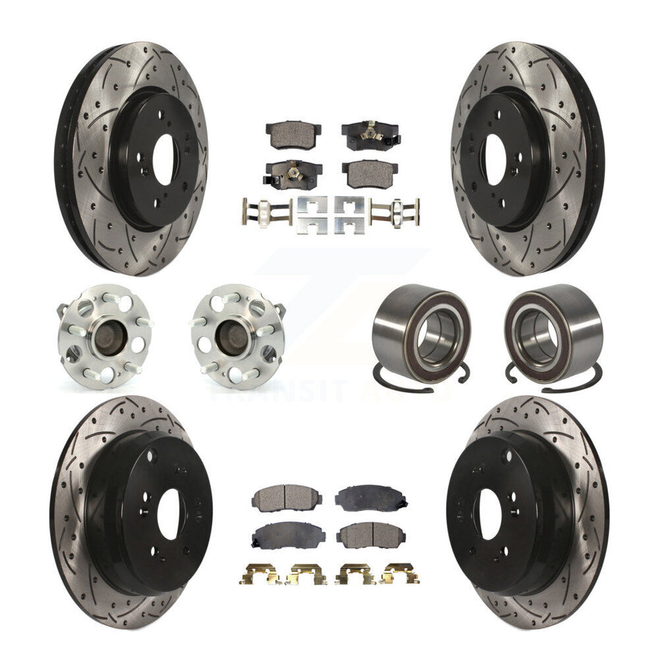 Front Rear Hub Bearing Coated Brake Rotor And Pad Kit (10Pc) For 2007-2011 Honda CR-V FWD KBB-130739