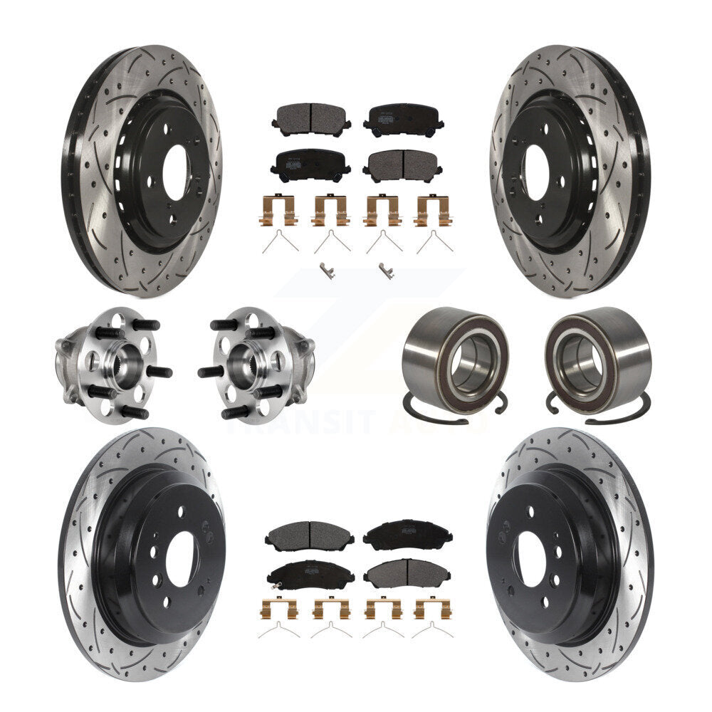 Front Rear Hub Bearing Coated Brake Rotor & Pads Kit (10Pc) For 2016-2022 Honda Pilot AWD KBB-130744