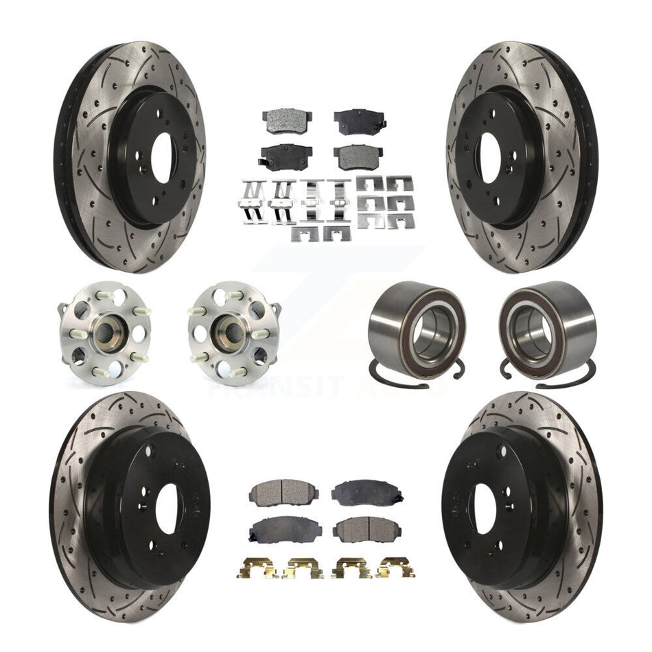 Front Rear Hub Bearing Assembly Coated Disc Brake Rotor And Pads Kit (10Pc) For Acura RDX KBB-130748
