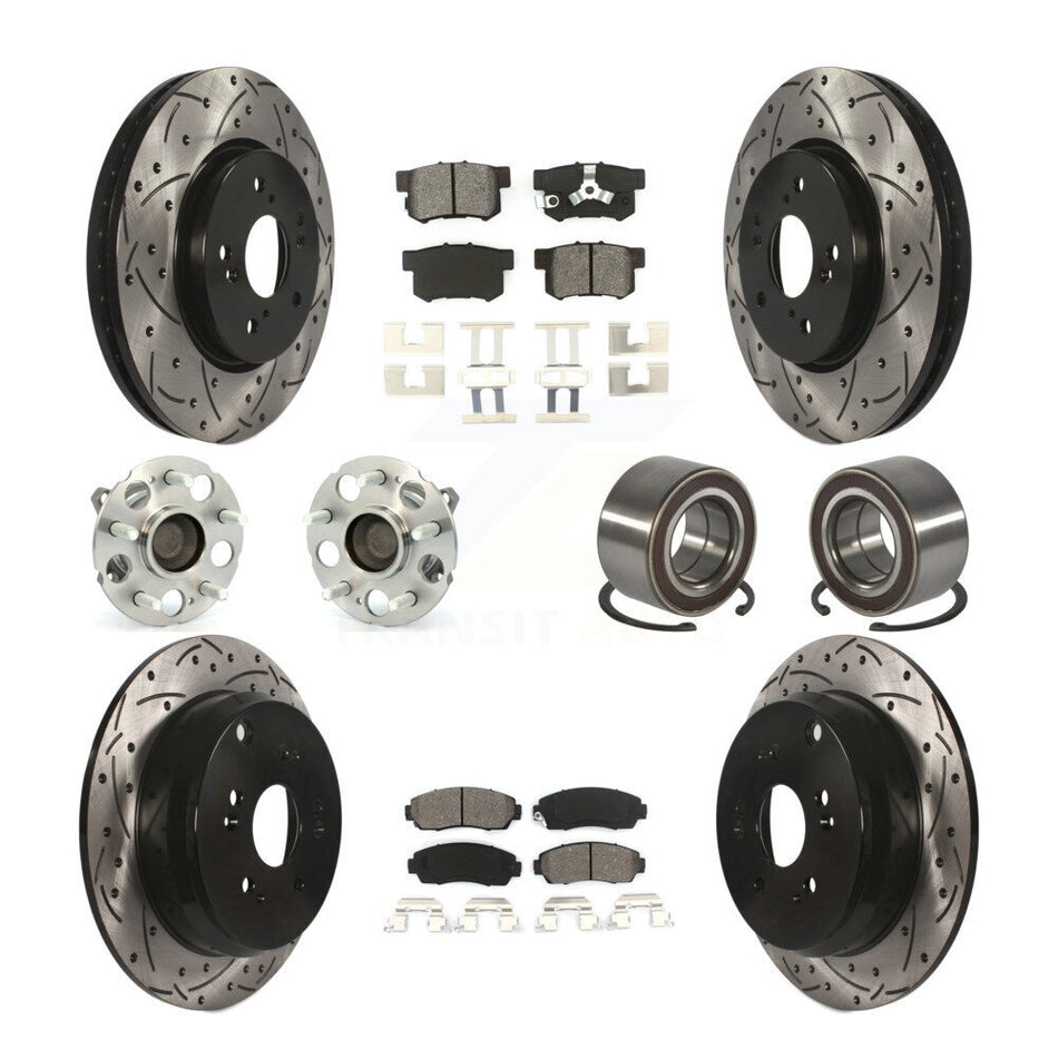 Front Rear Hub Bearing Coated Brake Rotor And Pad Kit (10Pc) For 2007-2011 Honda CR-V FWD KBB-130760