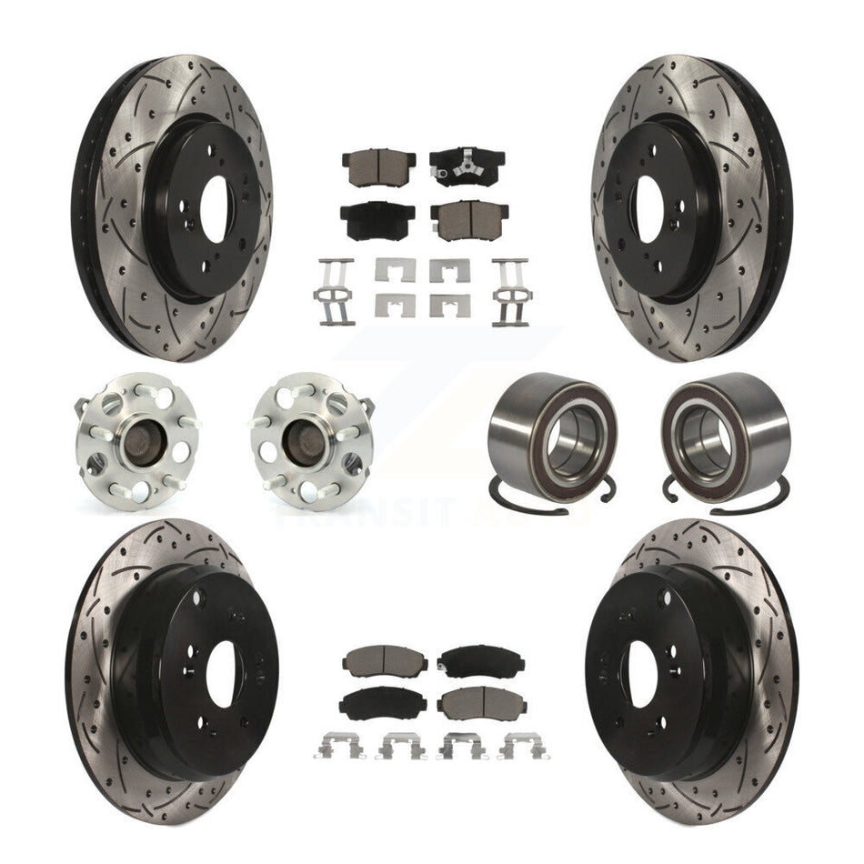 Front Rear Hub Bearing Coated Brake Rotor And Pad Kit (10Pc) For 2007-2011 Honda CR-V FWD KBB-130763