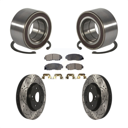 Front Wheel Bearing Coated Drilled Slotted Brake Rotor & Pad Kit For Honda CR-V Acura RDX KBB-130771