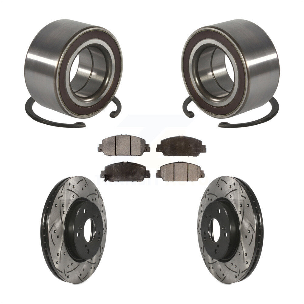 Front Wheel Bearing Coated Drilled Slotted Brake Rotor & Pad Kit For 2016-2022 Honda HR-V KBB-130775