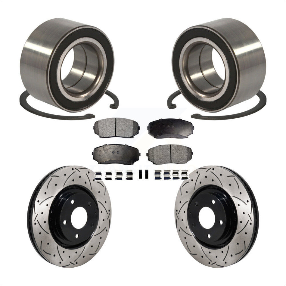 Front Wheel Bearing Coated Drilled Slotted Brake Rotor & Pad Kit For 2016-2018 Mazda CX-9 KBB-130776