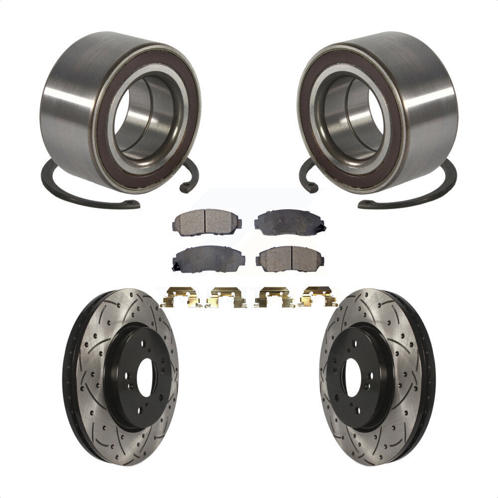 Front Wheel Bearing Coated Drilled Slotted Brake Rotor & Pad Kit For Honda CR-V Acura RDX KBB-130777