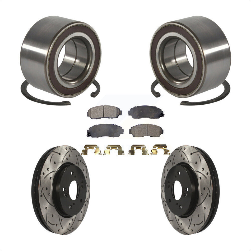 Front Wheel Bearing Coated Drilled Slotted Brake Rotor & Pad Kit For Honda CR-V Acura RDX KBB-130777