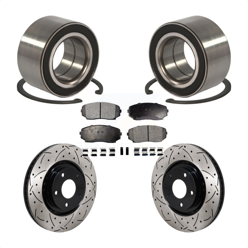 Front Wheel Bearing Coated Drilled Slotted Brake Rotor & Pad Kit For 2016-2018 Mazda CX-9 KBB-130780