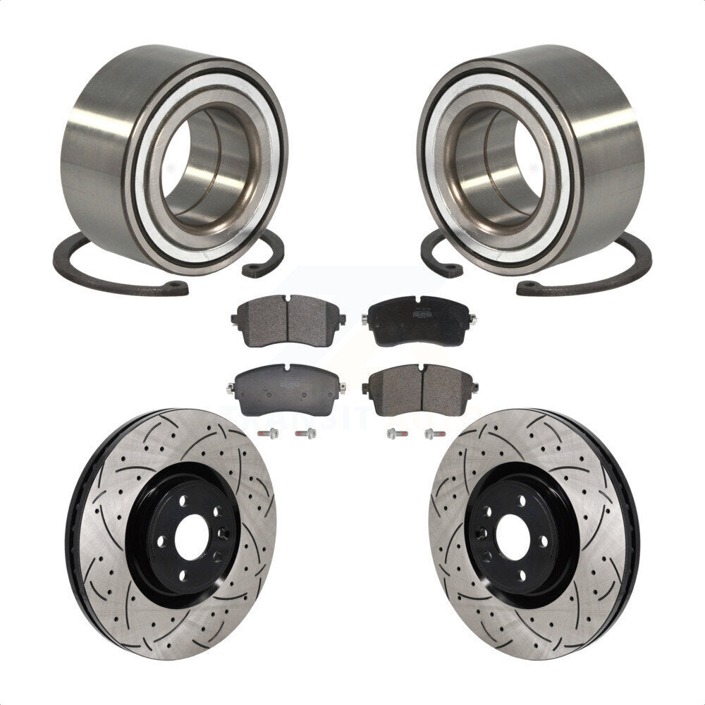 Front Wheel Bearing Drilled Slot Brake Rotor & Pad Kit For Land Rover Range Evoque Jaguar KBB-130781