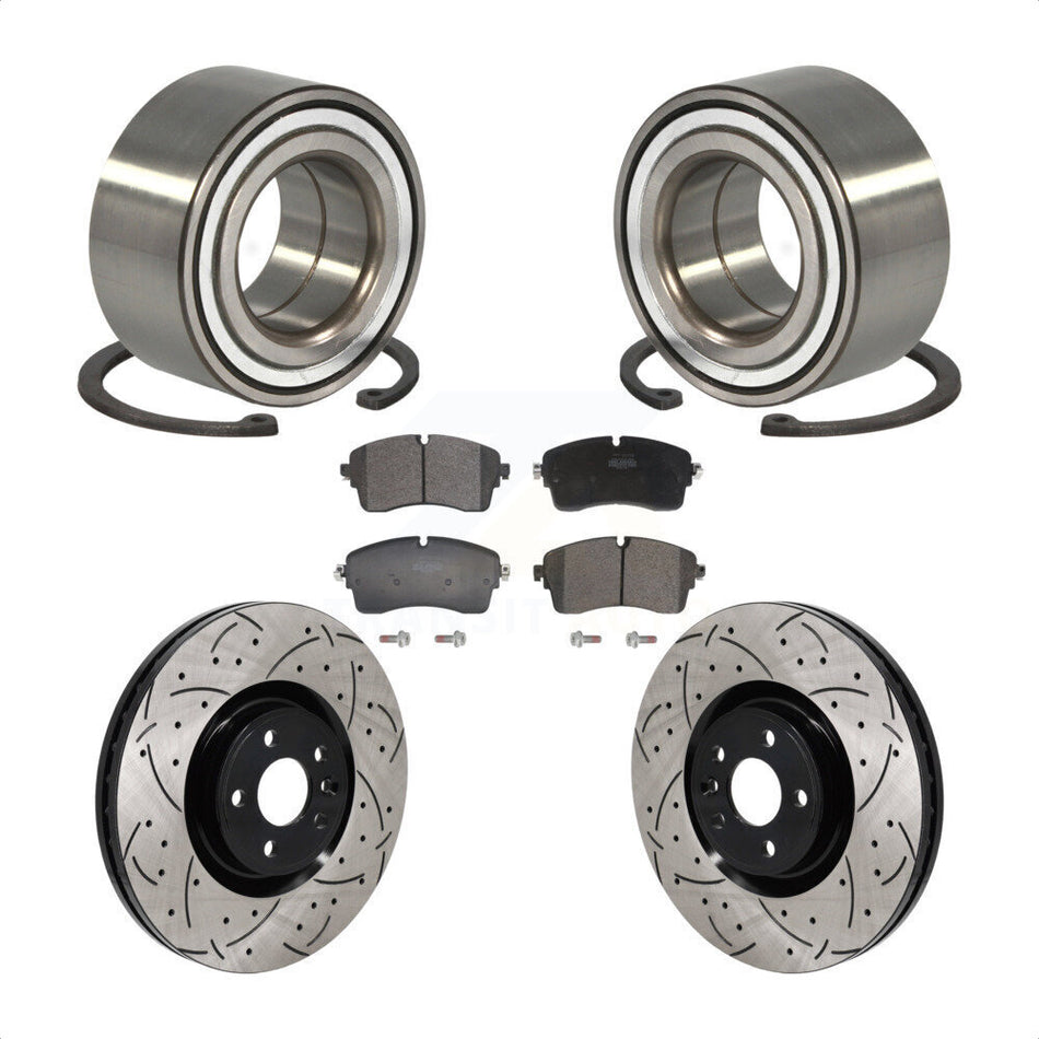 Front Wheel Bearing Drilled Slot Brake Rotor & Pad Kit For Land Rover Range Evoque Jaguar KBB-130781