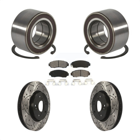 Front Wheel Bearing Coated Drilled Slotted Brake Rotor & Pad Kit For Honda CR-V Acura RDX KBB-130785