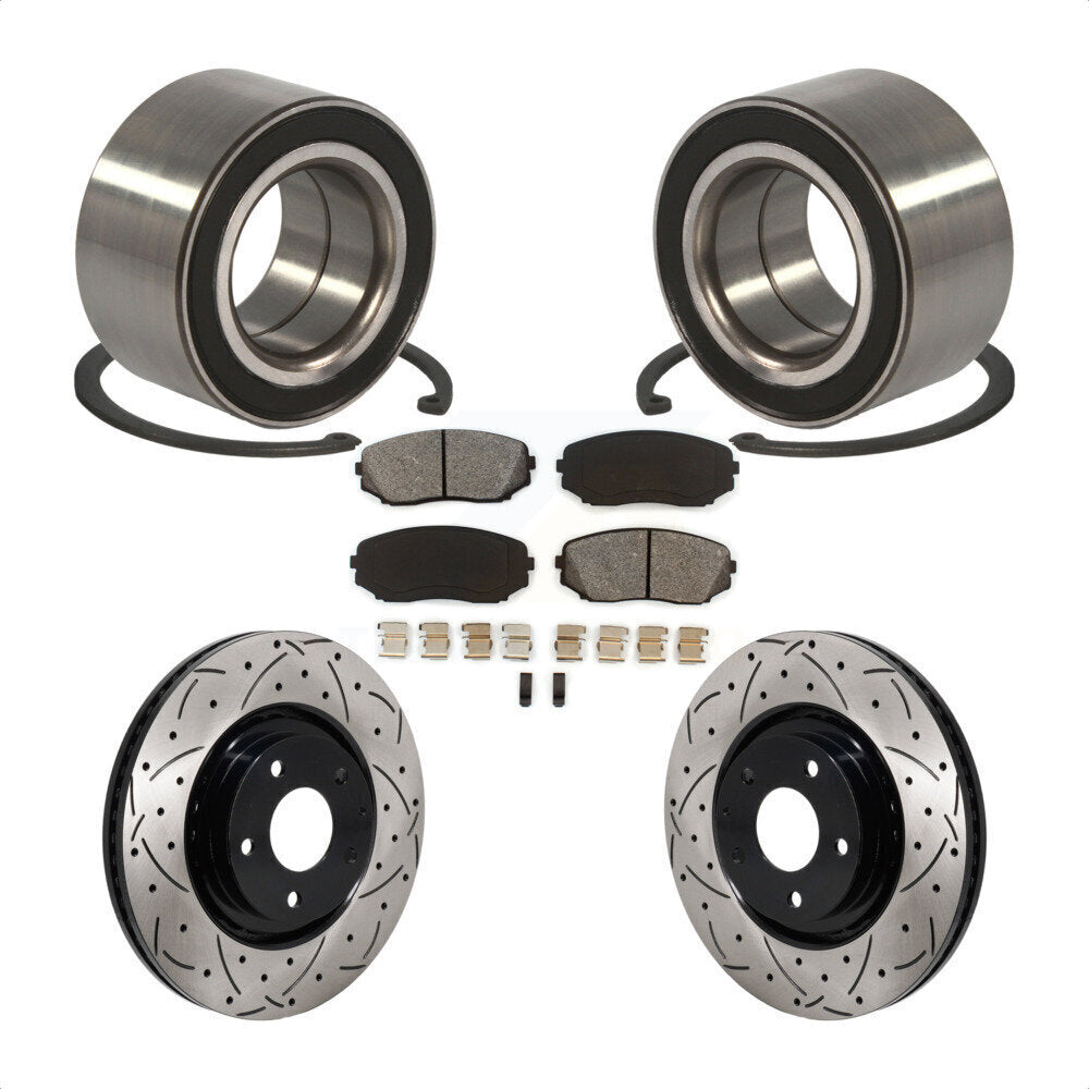 Front Wheel Bearing Coated Drilled Slotted Brake Rotor & Pad Kit For 2016-2018 Mazda CX-9 KBB-130788