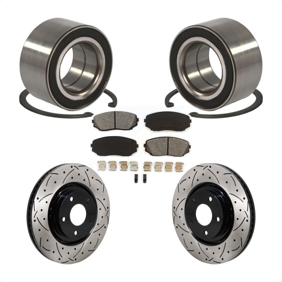 Front Wheel Bearing Coated Drilled Slotted Brake Rotor & Pad Kit For 2016-2018 Mazda CX-9 KBB-130788