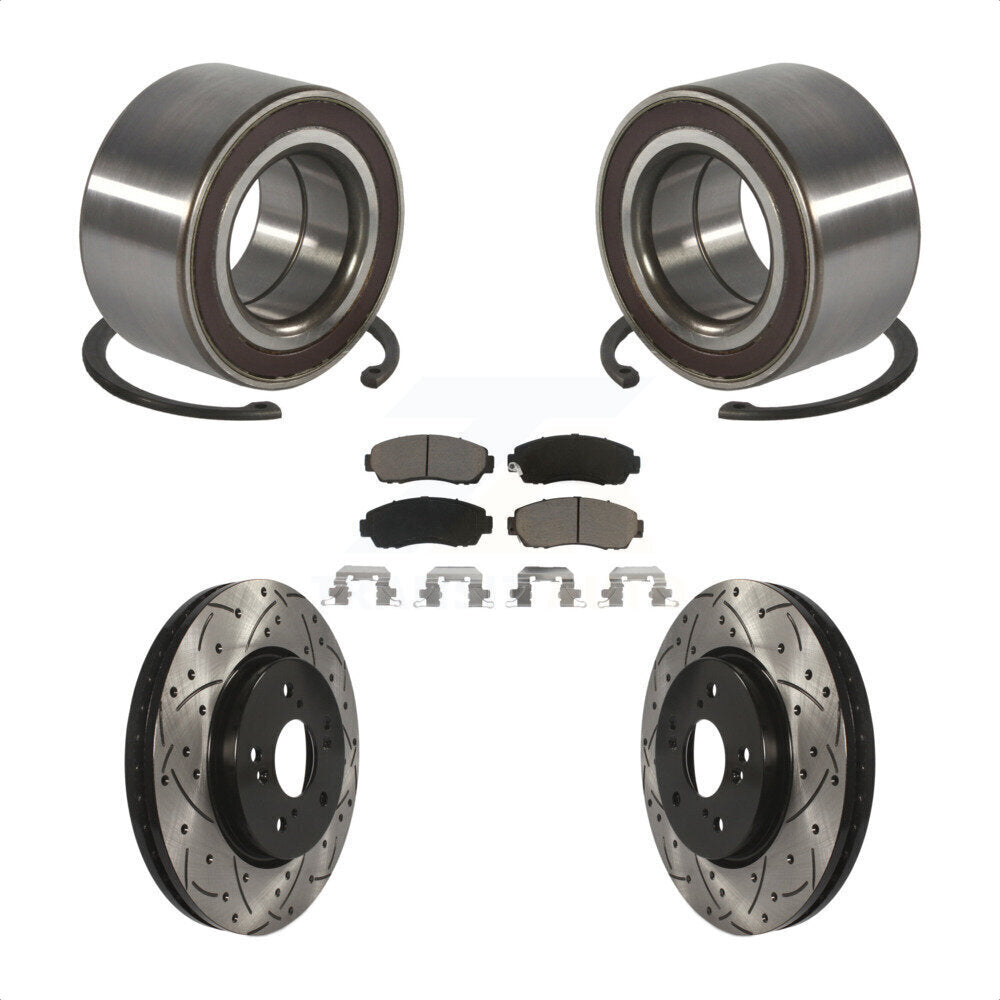 Front Wheel Bearing Coated Drilled Slotted Brake Rotor & Pad Kit For Honda CR-V Acura RDX KBB-130789