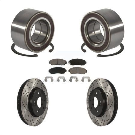 Front Wheel Bearing Coated Drilled Slotted Brake Rotor & Pad Kit For Honda CR-V Acura RDX KBB-130789