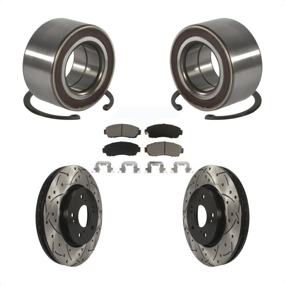 Front Wheel Bearing Coated Drilled Slotted Brake Rotor & Pad Kit For Honda CR-V Acura RDX KBB-130789