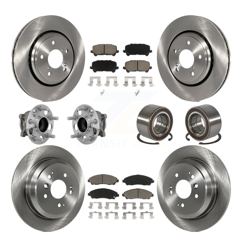 Front Rear Hub Bearing Disc Brake Rotor And Pads Kit (10Pc) For 2016-2022 Honda Pilot FWD KBB-130867