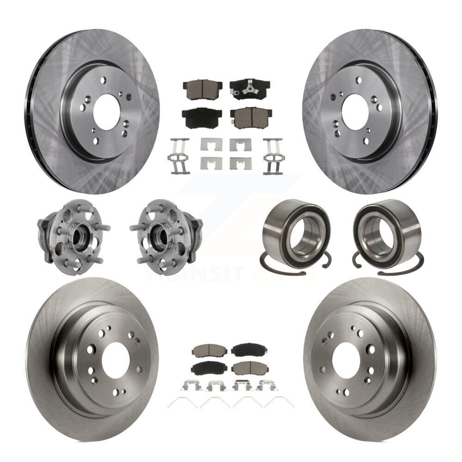 Front Rear Hub Bearing Disc Brake Rotor And Pad Kit (10Pc) For Honda Crosstour Accord AWD KBB-130872