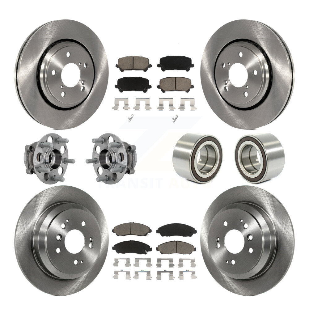 Front Rear Hub Bearing Disc Brake Rotor Pads Kit (10Pc) For 2017-2019 Honda Ridgeline AWD KBB-130877