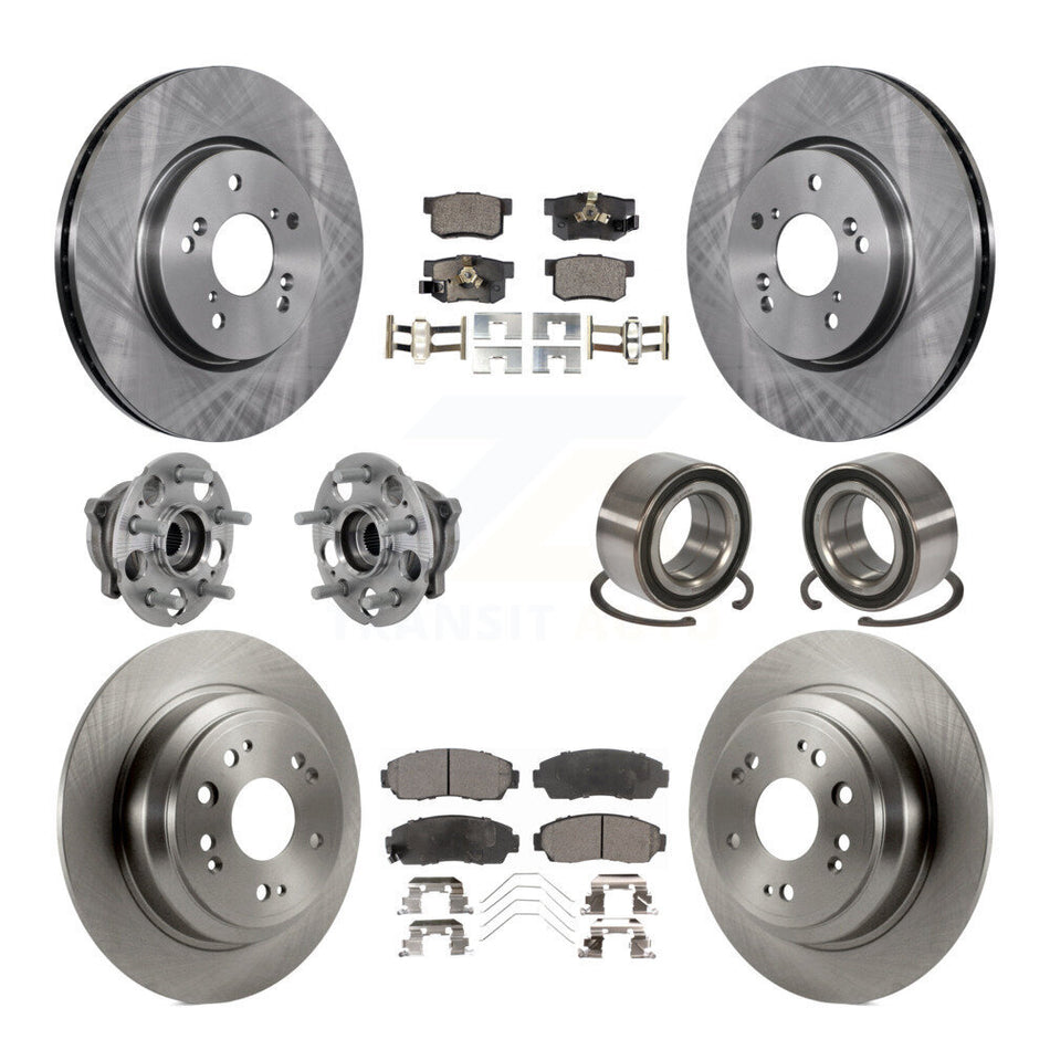 Front Rear Hub Bearing Disc Brake Rotor And Pad Kit (10Pc) For Honda Crosstour Accord AWD KBB-130882