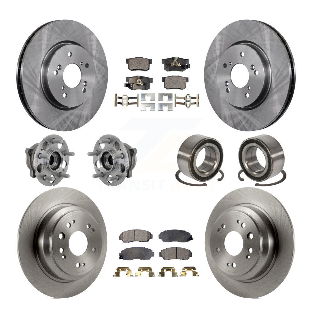 Front Rear Hub Bearing Brake Rotor And Pad Kit (10Pc) For 2010 Honda Accord Crosstour AWD KBB-130883