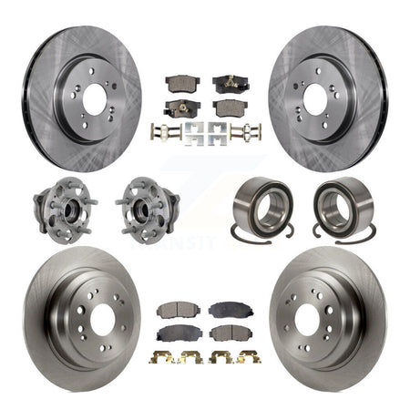 Front Rear Hub Bearing Brake Rotor And Pad Kit (10Pc) For 2010 Honda Accord Crosstour AWD KBB-130883